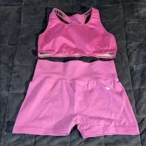 Nike Women's Pink Athletic Sports Bra + Forever 21 Shorts